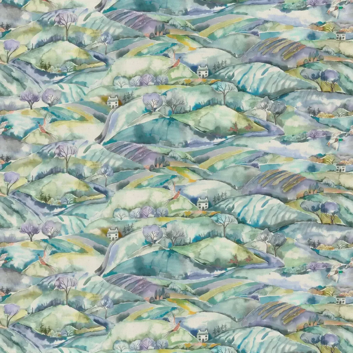 Ambleside Fabric - Teal by multicolour animal cotton fabric from Voyage Maison