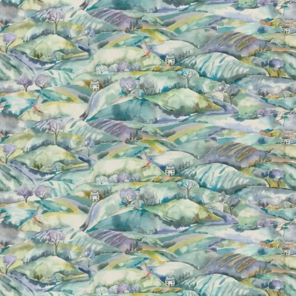 Ambleside Fabric - Teal by multicolour animal cotton fabric from Voyage Maison