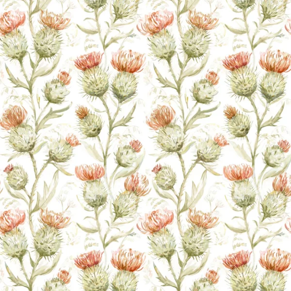 Thistle Glen Fabric - Autumn by green botanical cotton fabric from Voyage Maison