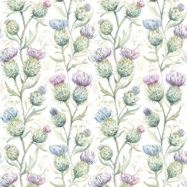 Thistle Glen Fabric - Spring by green botanical cotton fabric from Voyage Maison