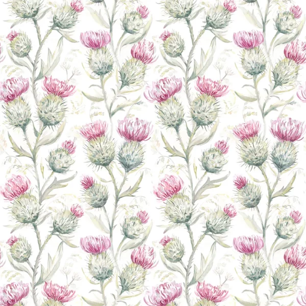 Thistle Glen Fabric - Summer by green botanical cotton fabric from Voyage Maison