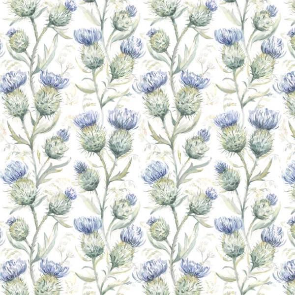 Thistle Glen Fabric - Winter by blue botanical cotton fabric from Voyage Maison
