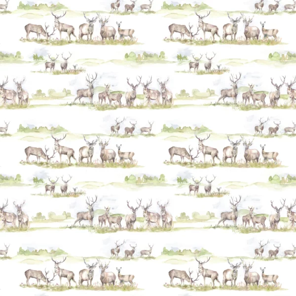 Moorland Stag Fabric - Linen by green animal cotton fabric from Voyage Maison