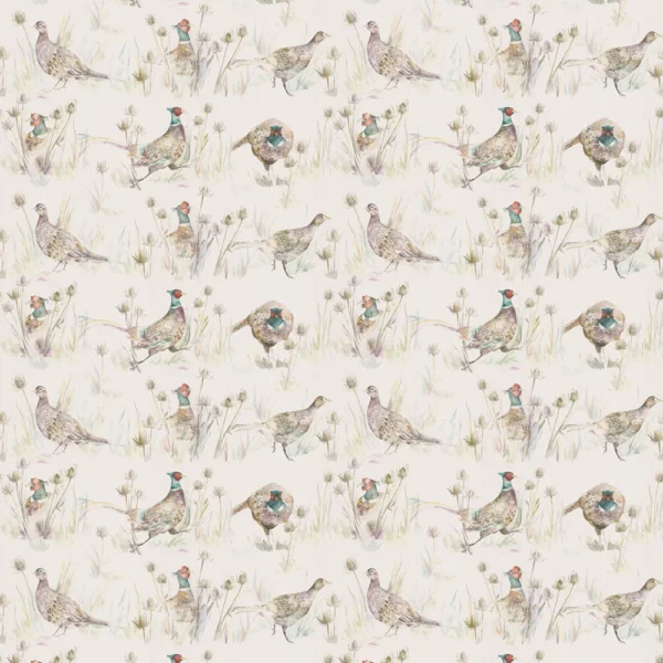 Bowmont Pheasants Fabric - Linen by neutral animal cotton fabric from Voyage Maison