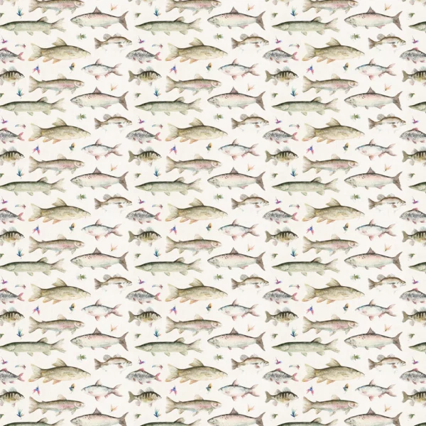 River Fish Fabric - Linen by multicolour animal cotton fabric from Voyage Maison