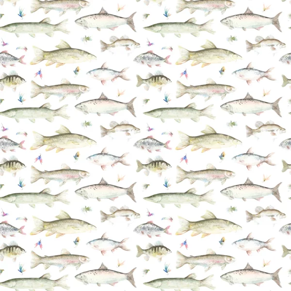 River Fish Large Fabric - Linen by multicolour animal cotton fabric from Voyage Maison