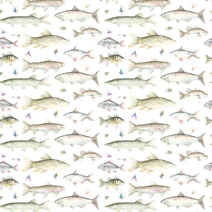 River Fish Large Fabric - Linen swatch