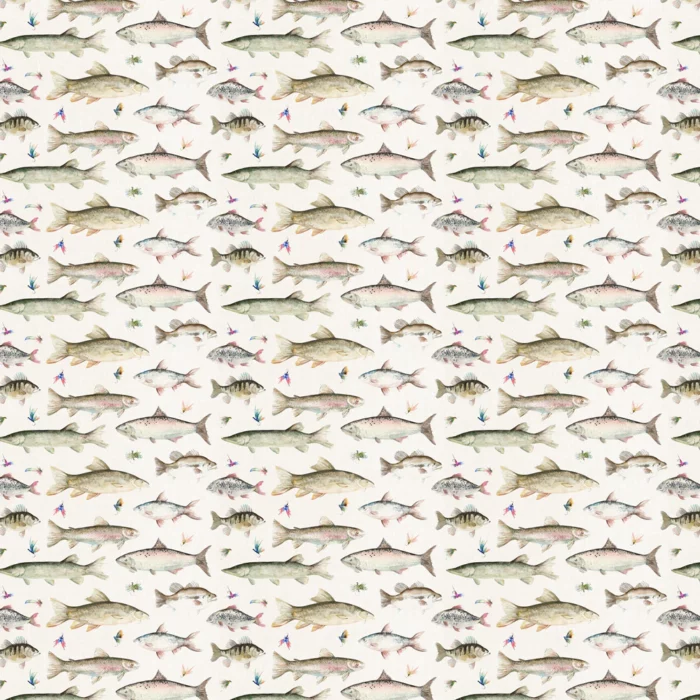 River Fish Fabric - Cream swatch