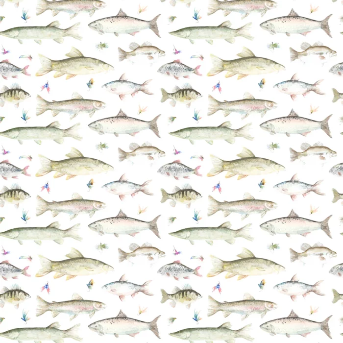 River Fish Large Fabric - Cream swatch