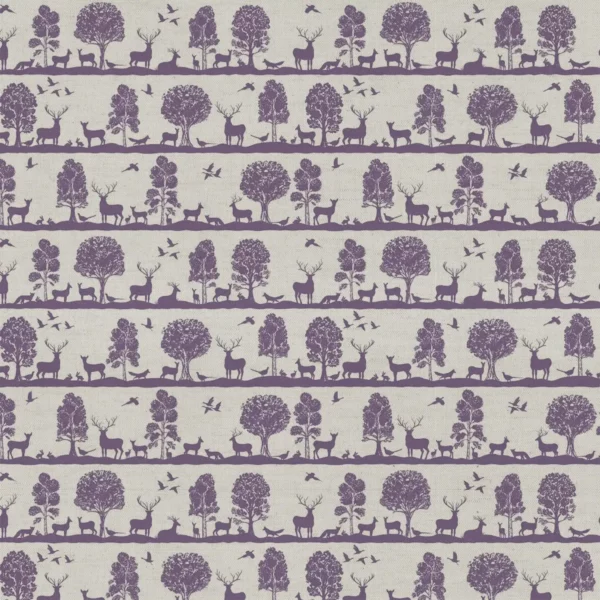 Cairngorms Fabric - Damson by purple animal cotton fabric from Voyage Maison