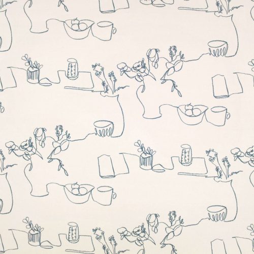Tabletop Fabric - Delft by white contemporary cotton fabric from Villa Nova