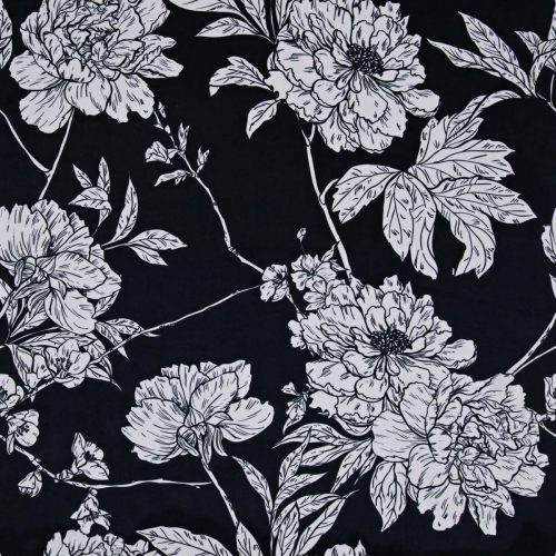 Peony Fabric - Black by black-grey botanical velvet-chenille fabric from Utopia