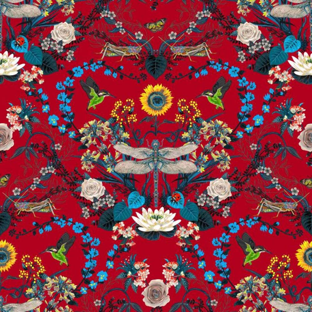 Garden Treasures Fabric - Scarlet by multicolour animal velvet-chenille fabric from Utopia
