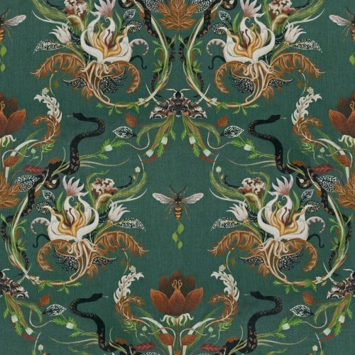 Serpentwined Fabric - Forest by green animal velvet-chenille fabric from Utopia