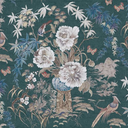 Dynasty Fabric - 4 by green animal velvet-chenille fabric from Utopia