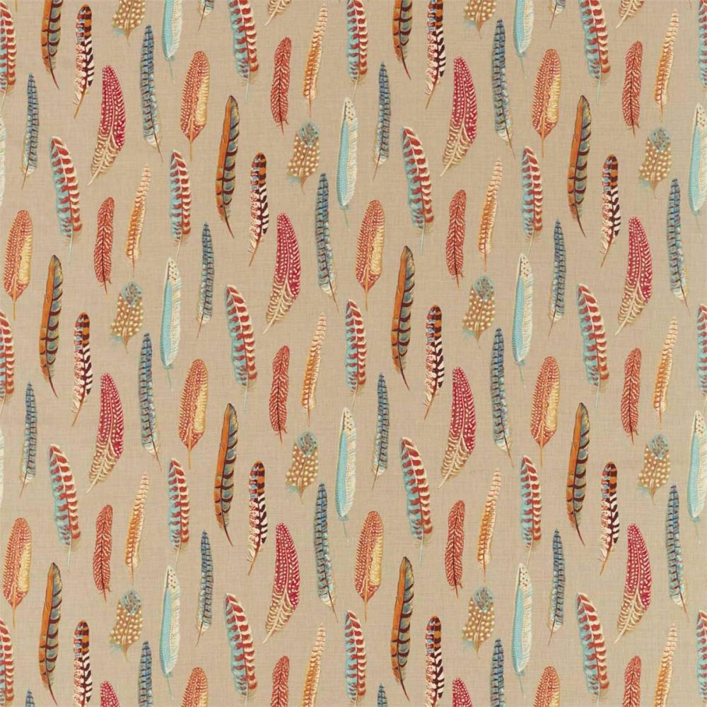 Lismore Fabric - Teal / Russet by multicolour botanical linen fabric from Sanderson