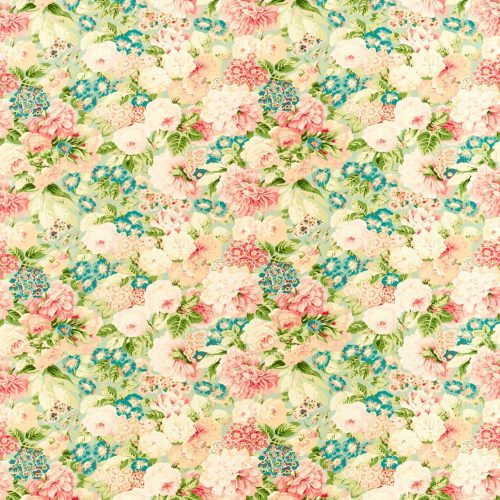 Rose & Peony Fabric - Sage / Coral by Rose & Peony Fabric - Sage / Coral from