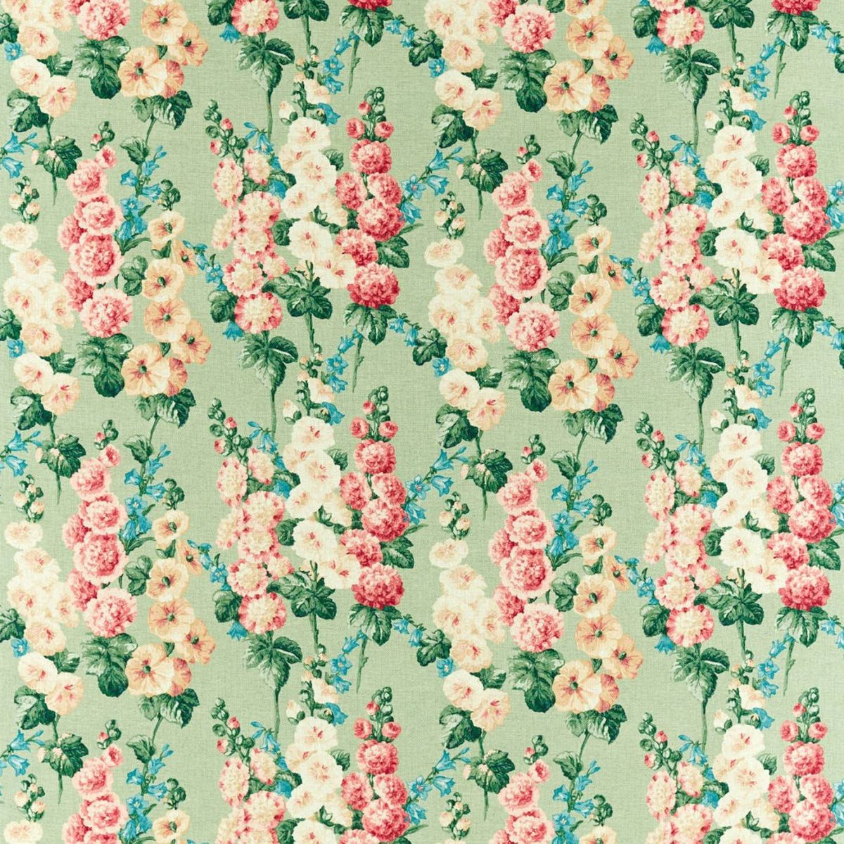 Hollyhocks Fabric - Sage / Rose by Hollyhocks Fabric - Sage / Rose from