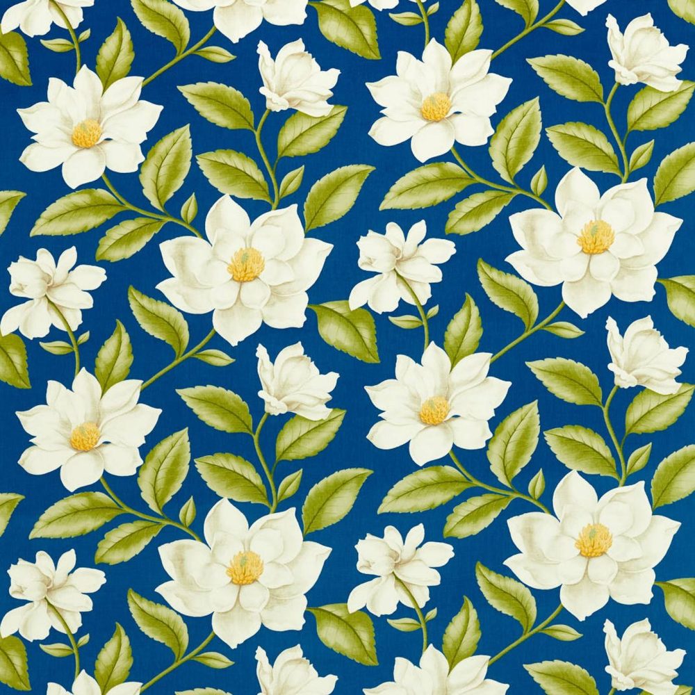 blue botanical linen fabric from Sanderson