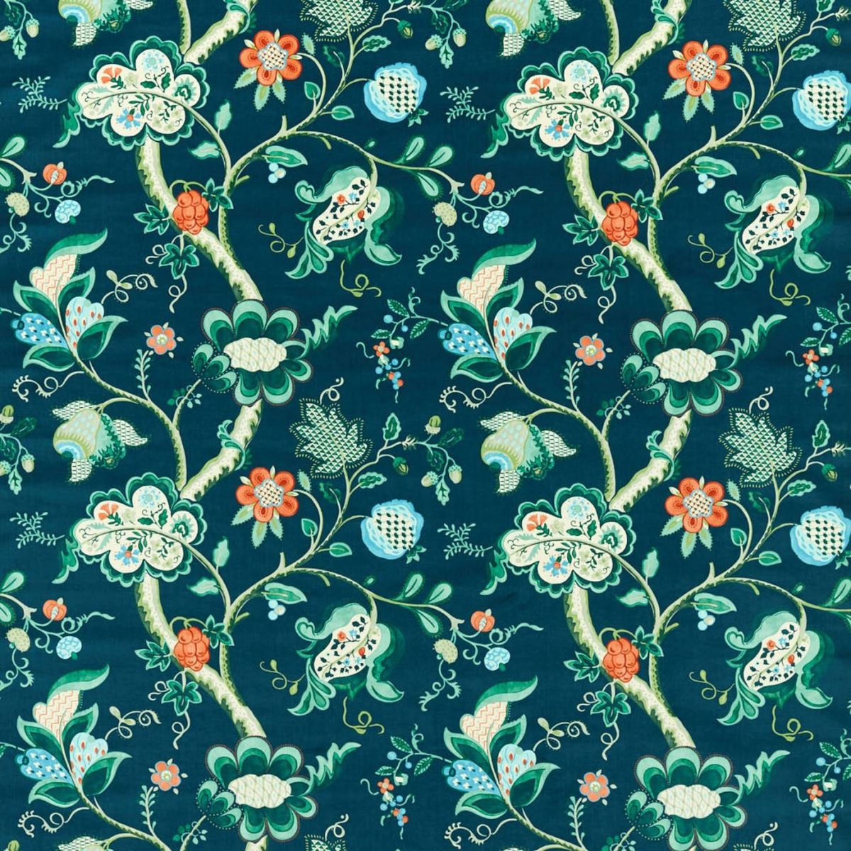 green botanical velvet-chenille fabric from Sanderson