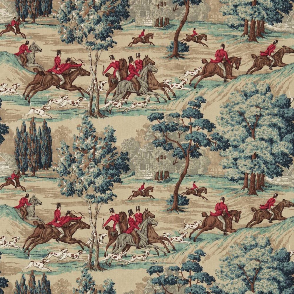 Tally Ho Fabric - Teal / Ruby by multicolour misc linen fabric from Sanderson