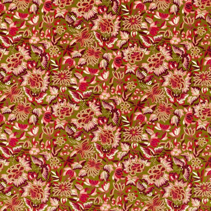 Amara Butterfly Fabric - Olive / Lotus Pink swatch