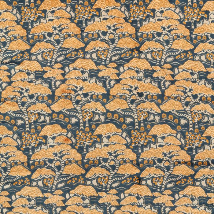 Bonsai and Gingko Fabric - Midnight / Orange swatch