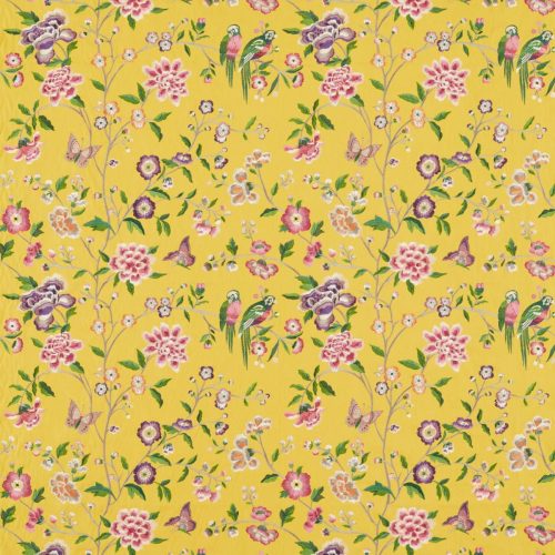 Chinoiserie Hall Fabric - Papavera by yellow animal embroideried fabric from Sanderson
