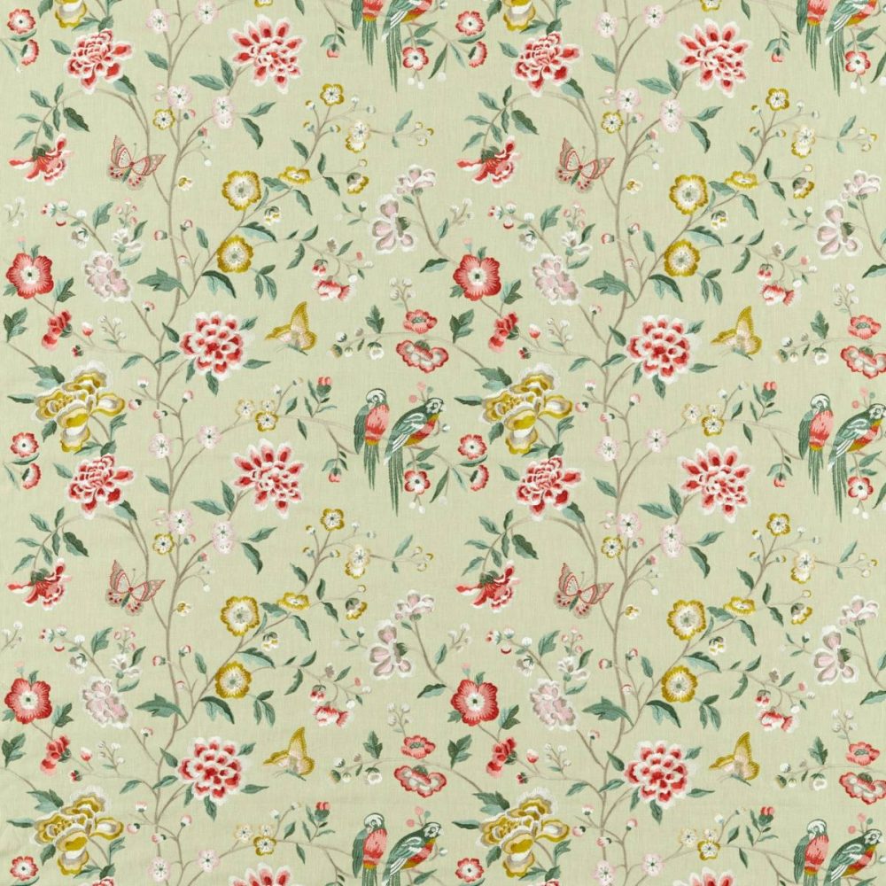 Chinoiserie Hall Fabric - Bamboo & Rose by green animal embroideried fabric from Sanderson