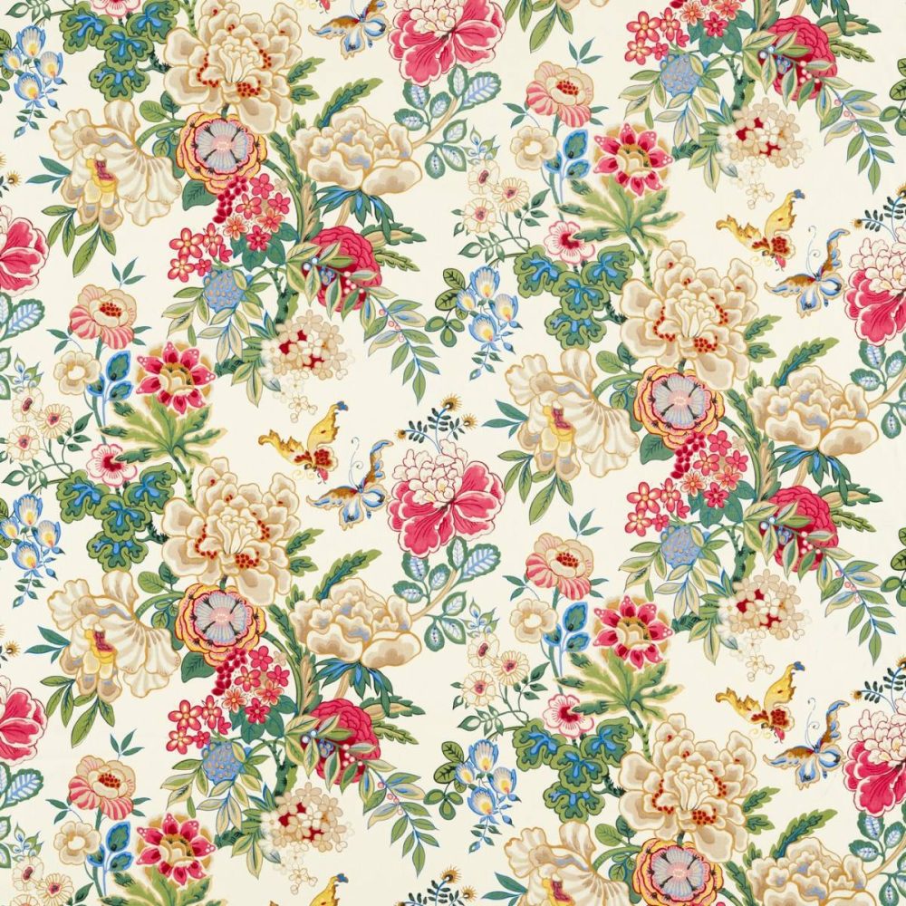 Emperor Peony Fabric - Lotus Pink by multicolour botanical linen fabric from Sanderson
