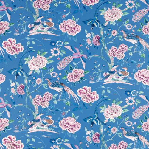 Indienne Peacock Fabric - Blueberry by blue animal cotton fabric from Sanderson