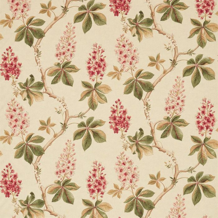 Chestnut Tree Fabric - Coral / Bayleaf swatch