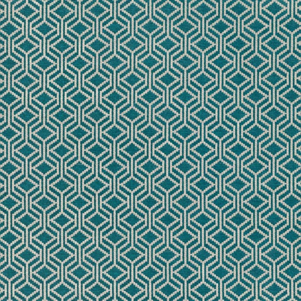 Niko Fabric - Kingfisher by blue geometric woven fabric from Romo