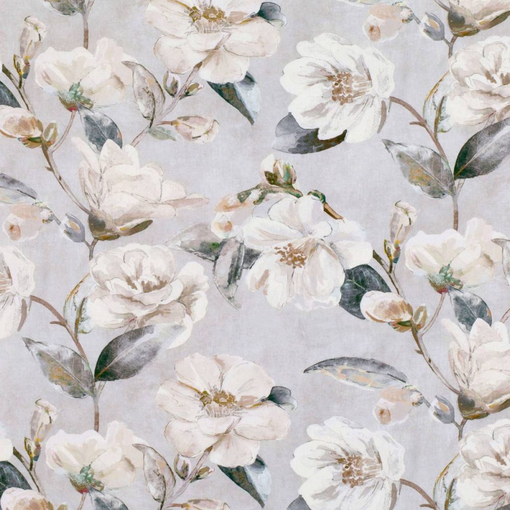 black-grey botanical linen fabric from Romo