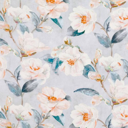 Japonica Fabric - Mandarin by blue botanical linen fabric from Romo