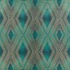 green geometric embroideried fabric from Romo