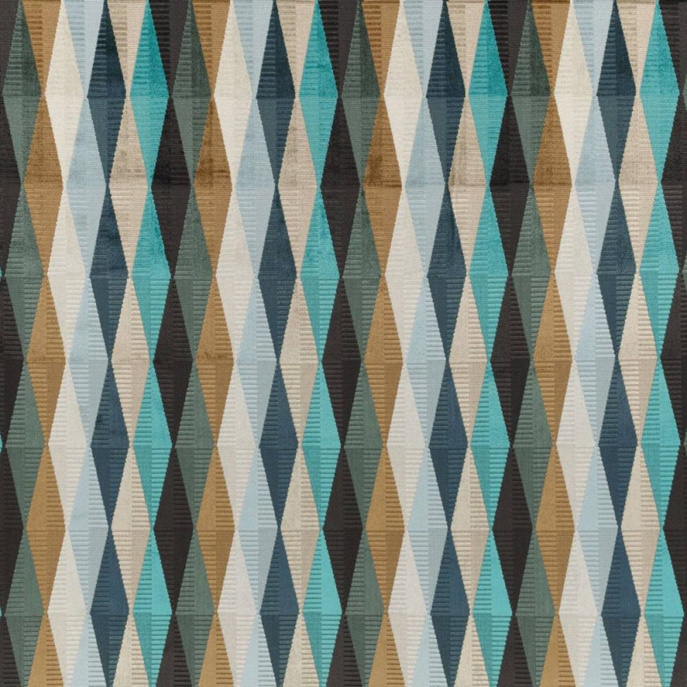 Arzu Fabric - Jade by green geometric velvet-chenille fabric from Romo