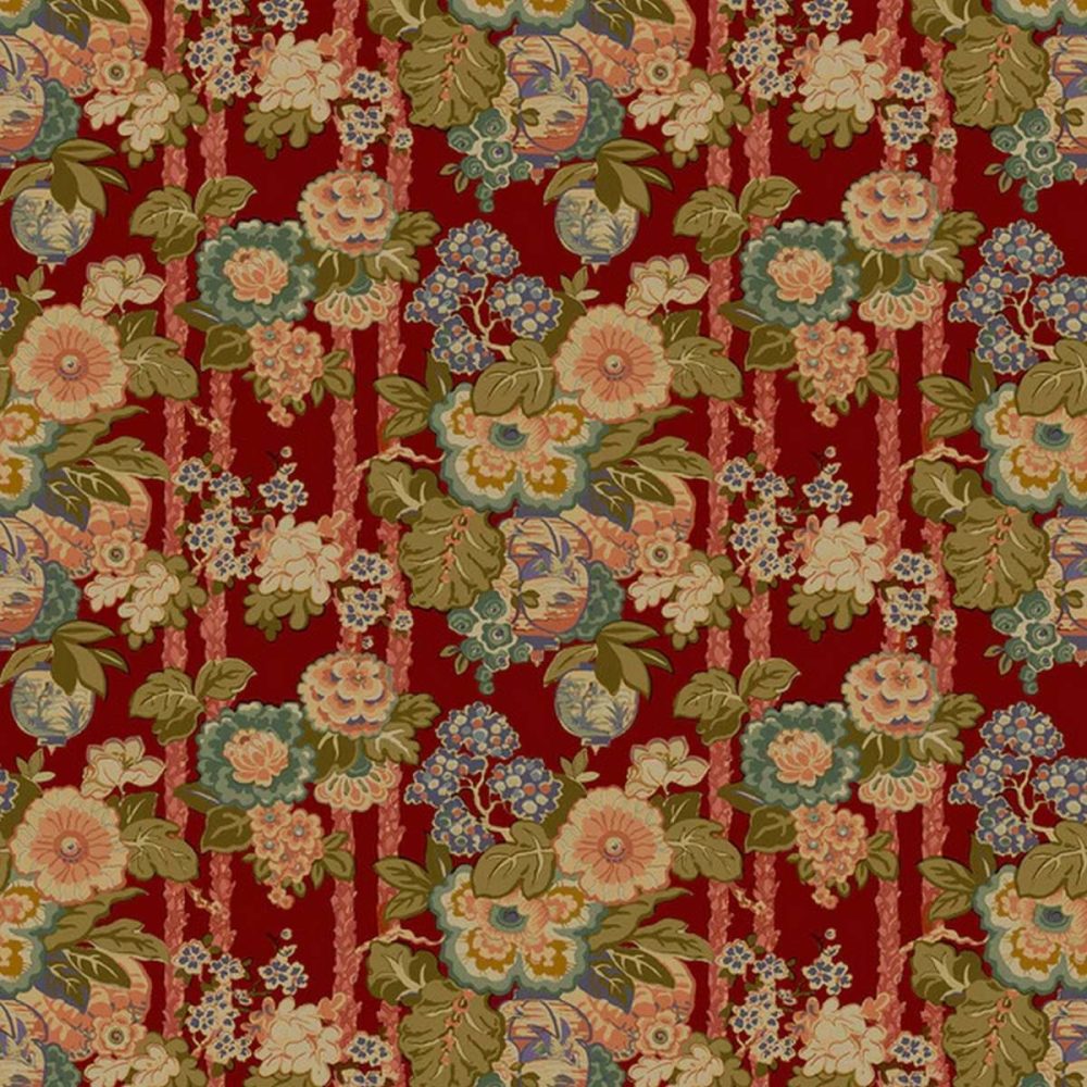 Louis Velvet Fabric - Rich Red by red botanical velvet-chenille fabric from Linwood Fabrics