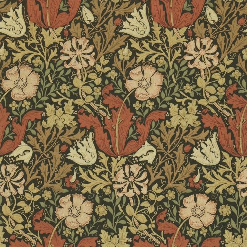 Compton Wallpaper - Brown / Orange by brown botanical wallpaper from william morris & co