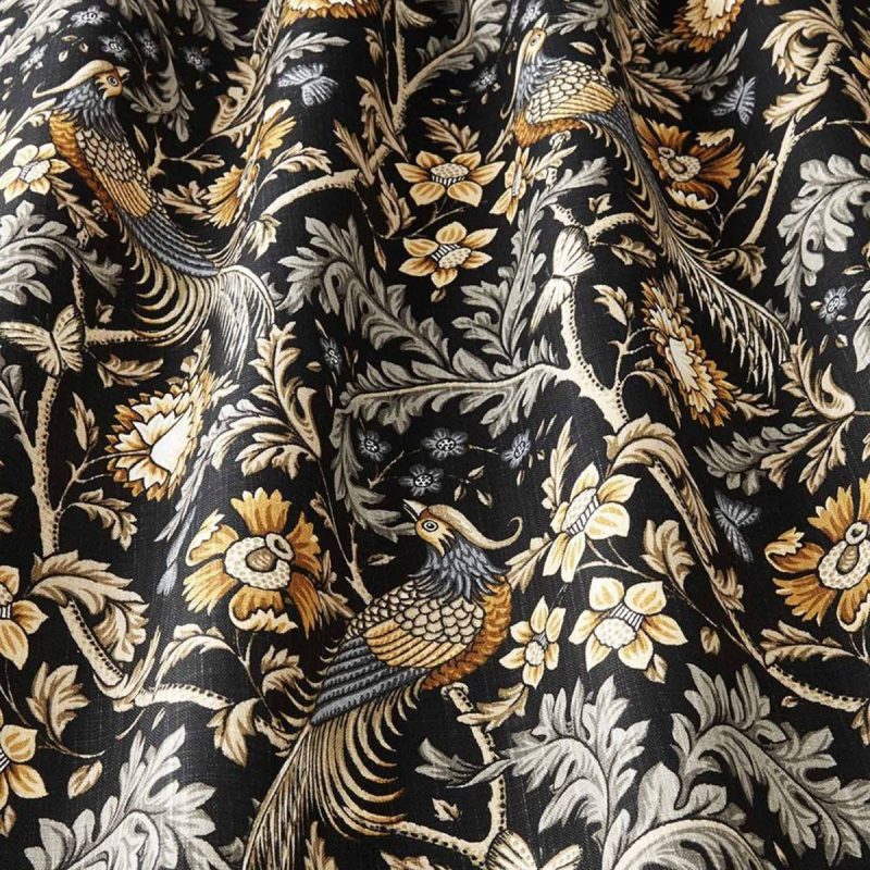 Oakmere Fabric - Saffron by black-grey animal cotton fabric from iLiv