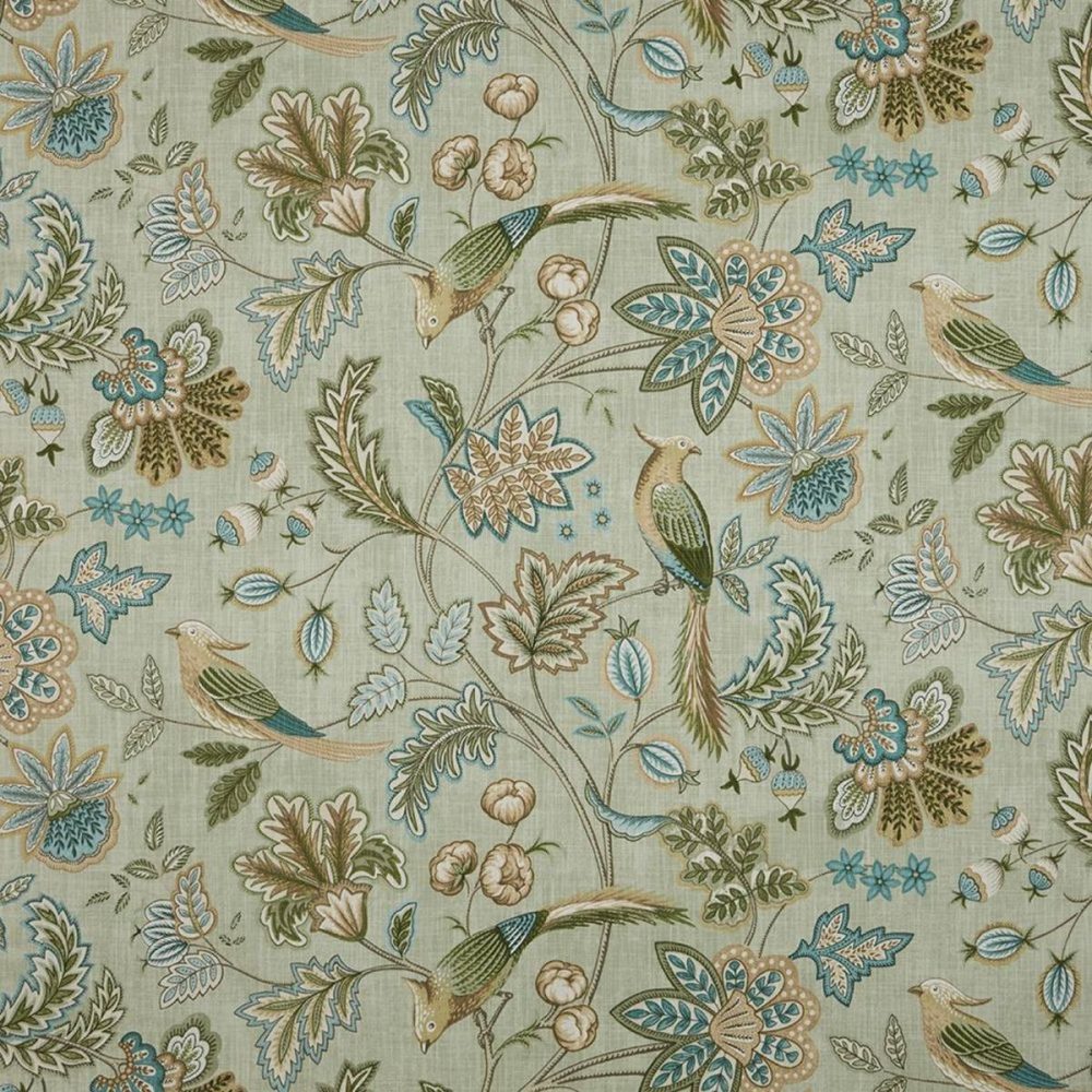 Chanterelle Fabric - Mint by green animal cotton fabric from iLiv