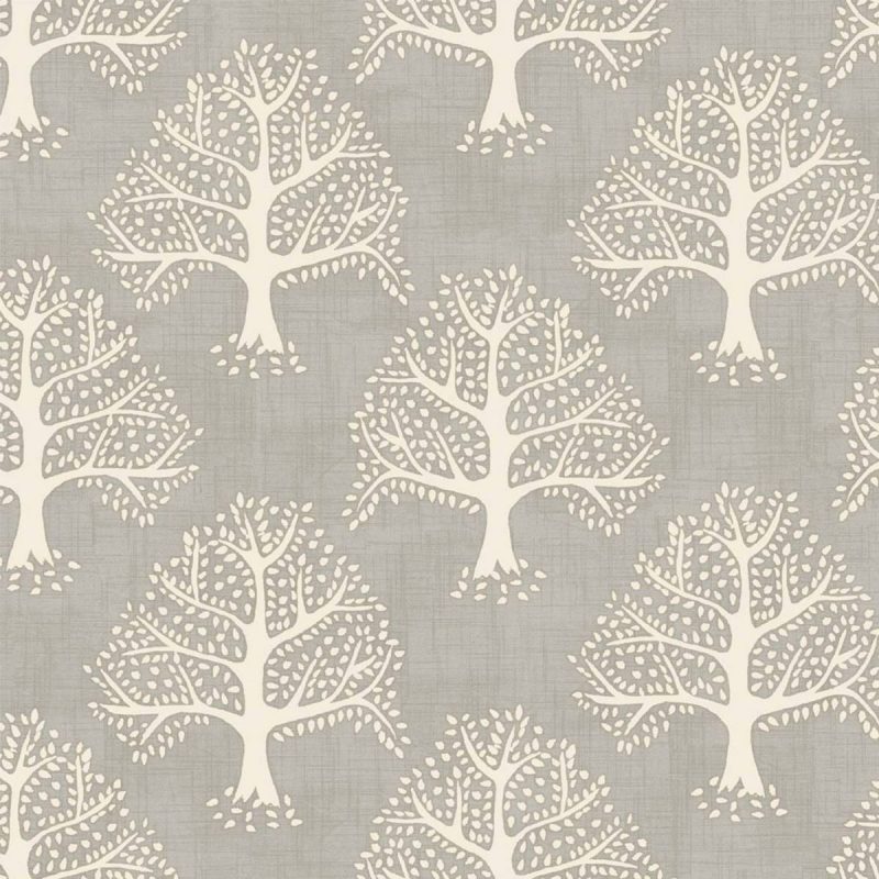 Great Oak Fabric - Dove by black-grey botanical cotton fabric from iLiv