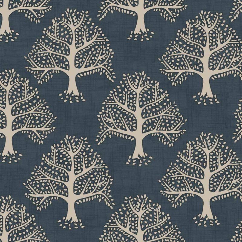 Great Oak Fabric - Midnight by blue botanical cotton fabric from iLiv