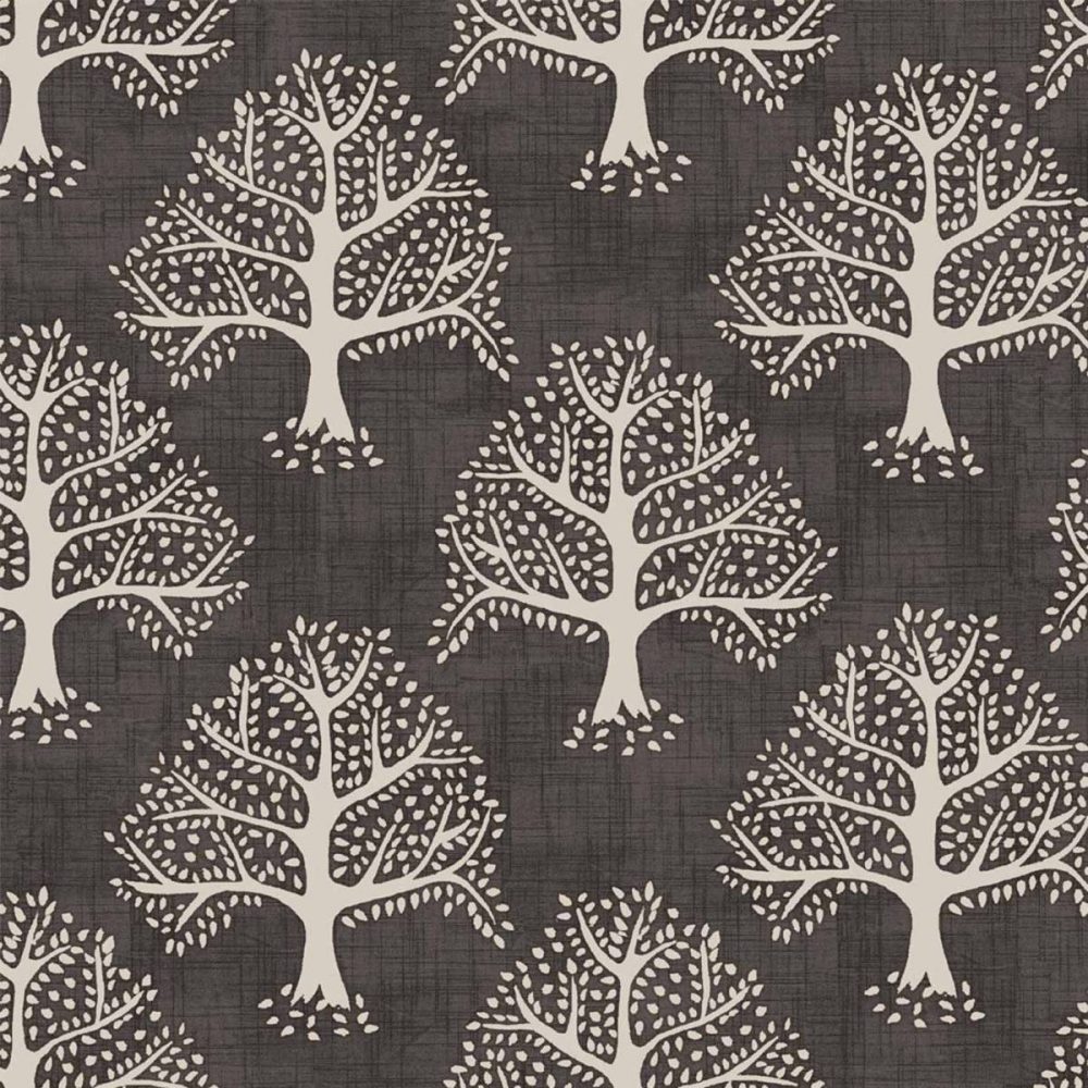 Great Oak Fabric - Ebony by black-grey botanical cotton fabric from iLiv