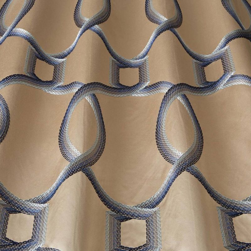 Athena Fabric - Sapphire by blue geometric embroideried fabric from iLiv