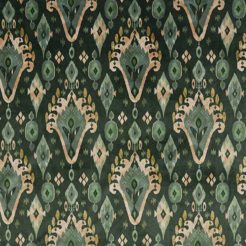 Kasbah Fabric - Forest by green traditional velvet-chenille fabric from iLiv
