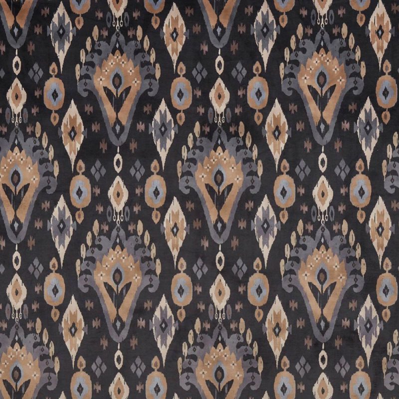 Kasbah Fabric - Anthracite by black-grey traditional velvet-chenille fabric from iLiv