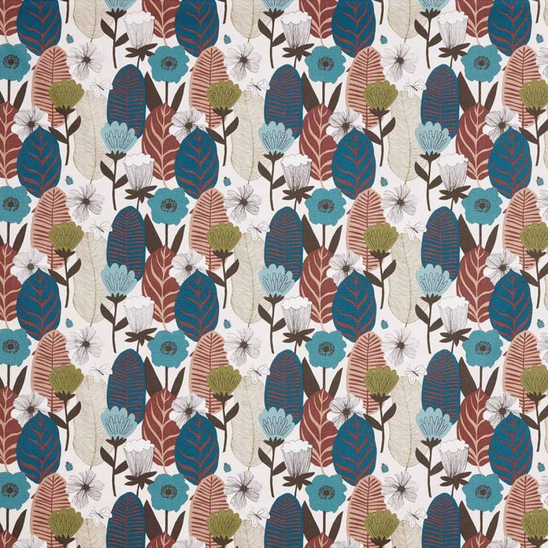Blooma Fabric - Chocolate by multicolour botanical cotton fabric from iLiv