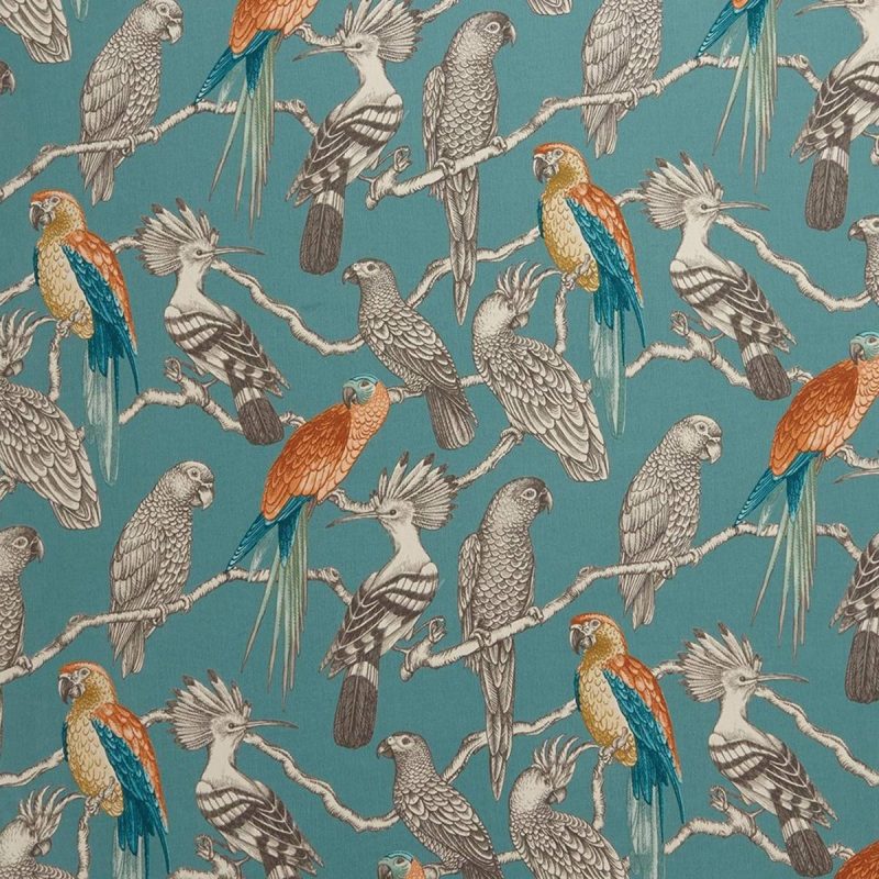 Aviary Fabric - Lagoon by multicolour animal cotton fabric from iLiv