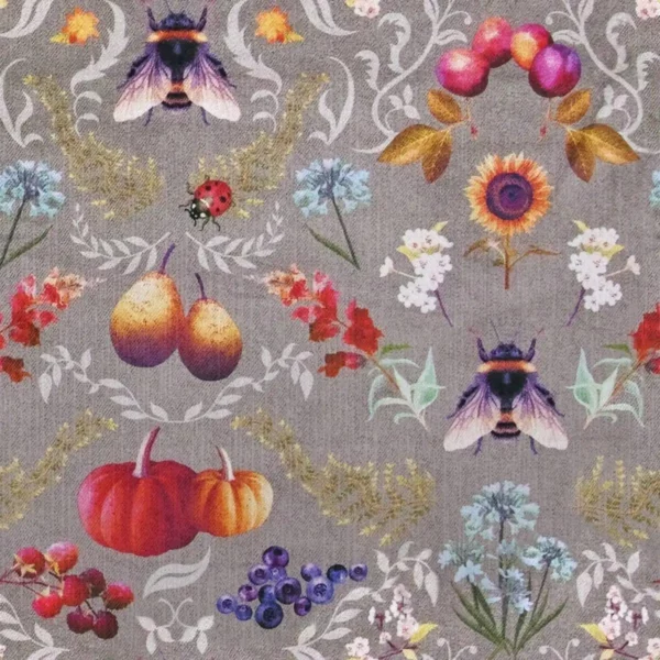 Bee Dance Fabric - Taupe by multicolour animal velvet-chenille fabric from Utopia